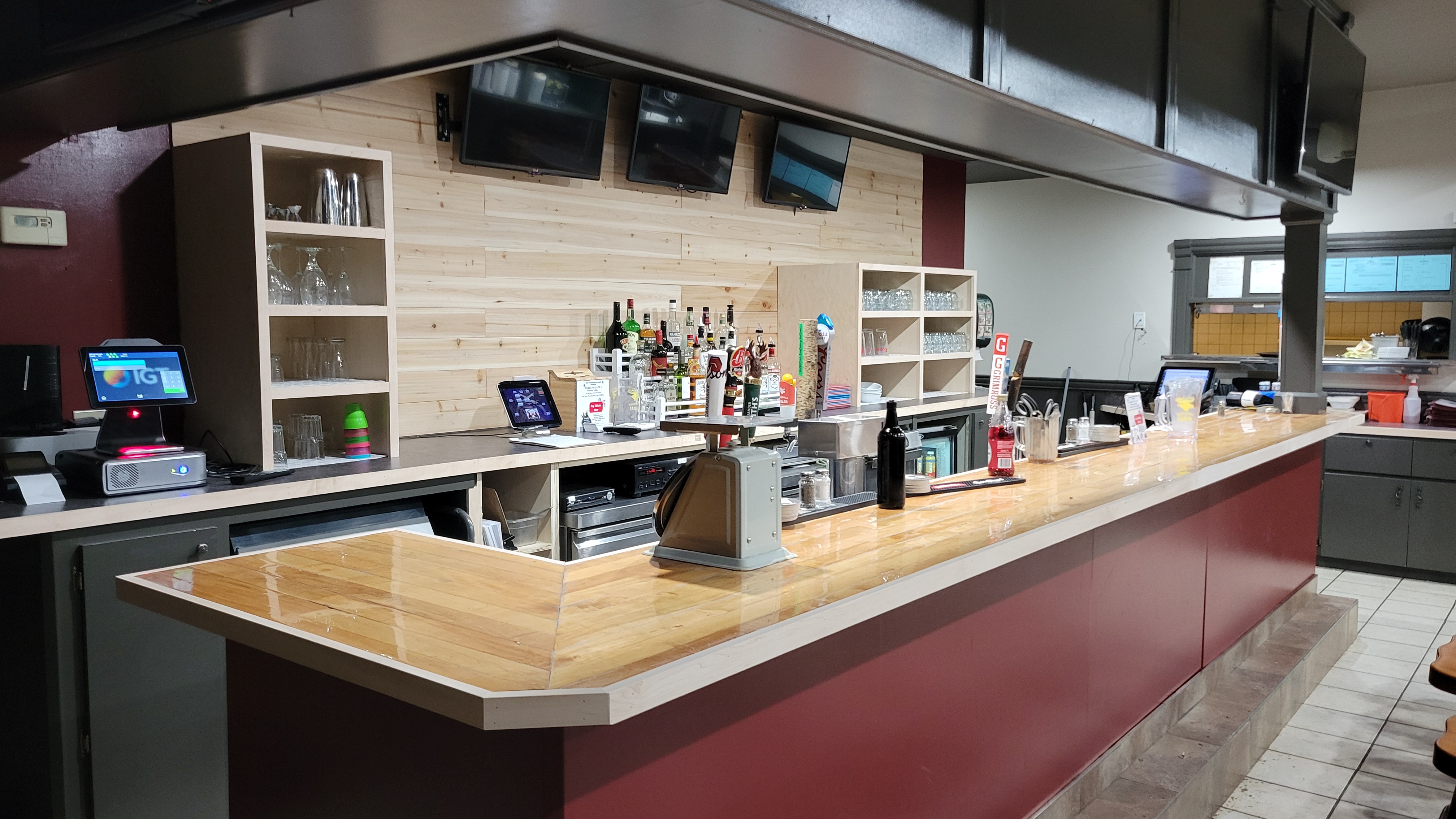 Finished bar back and trim at The Wetmore-Street Bar & Grill