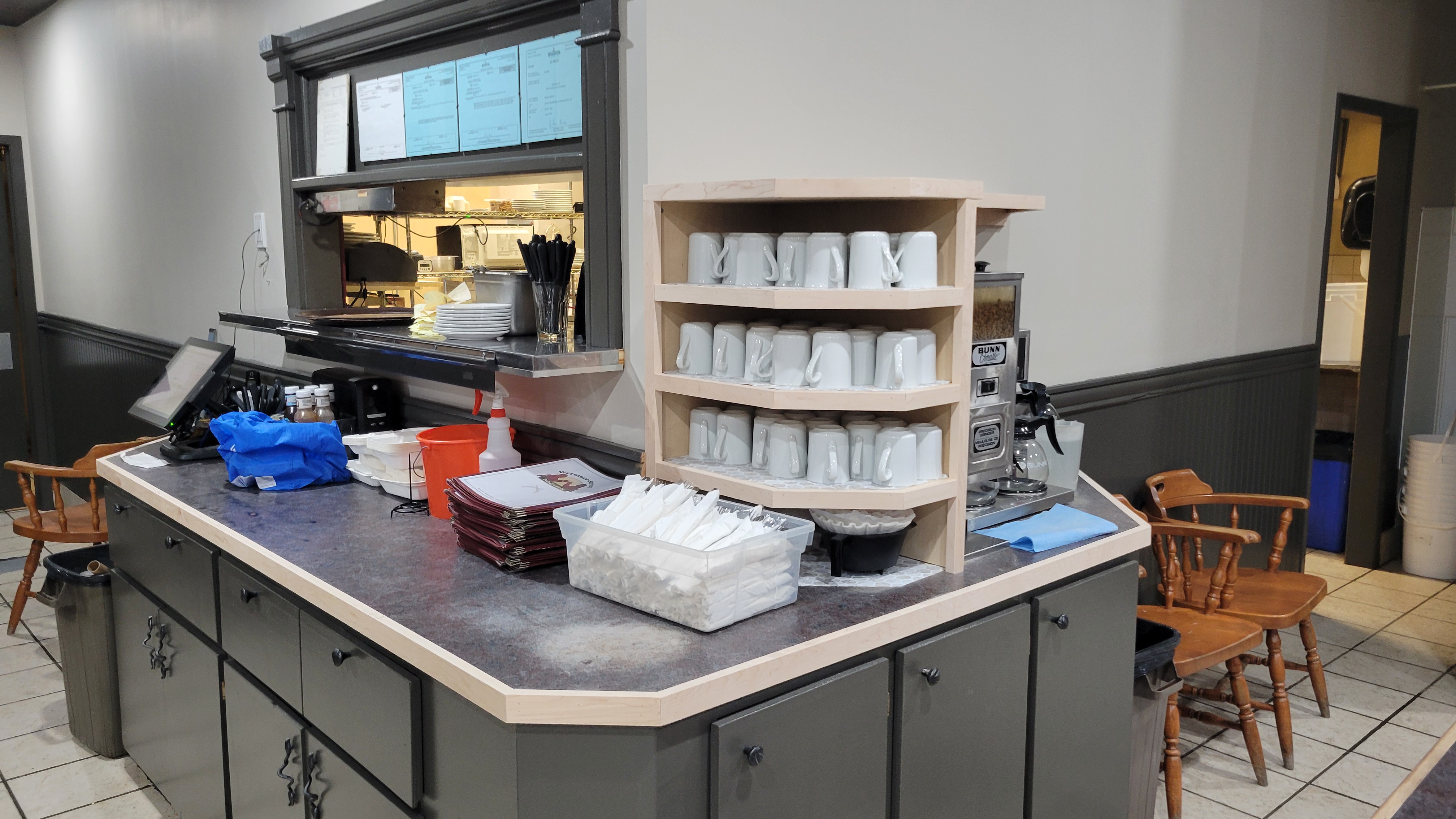 Mug rack and coffee shelving at The Wetmore-Street Bar & Grill